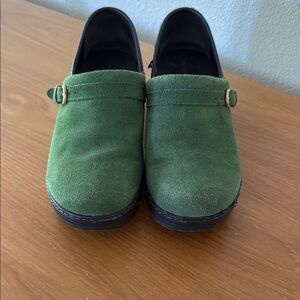 Green Suede Clogs with Buckle by Lands’ End